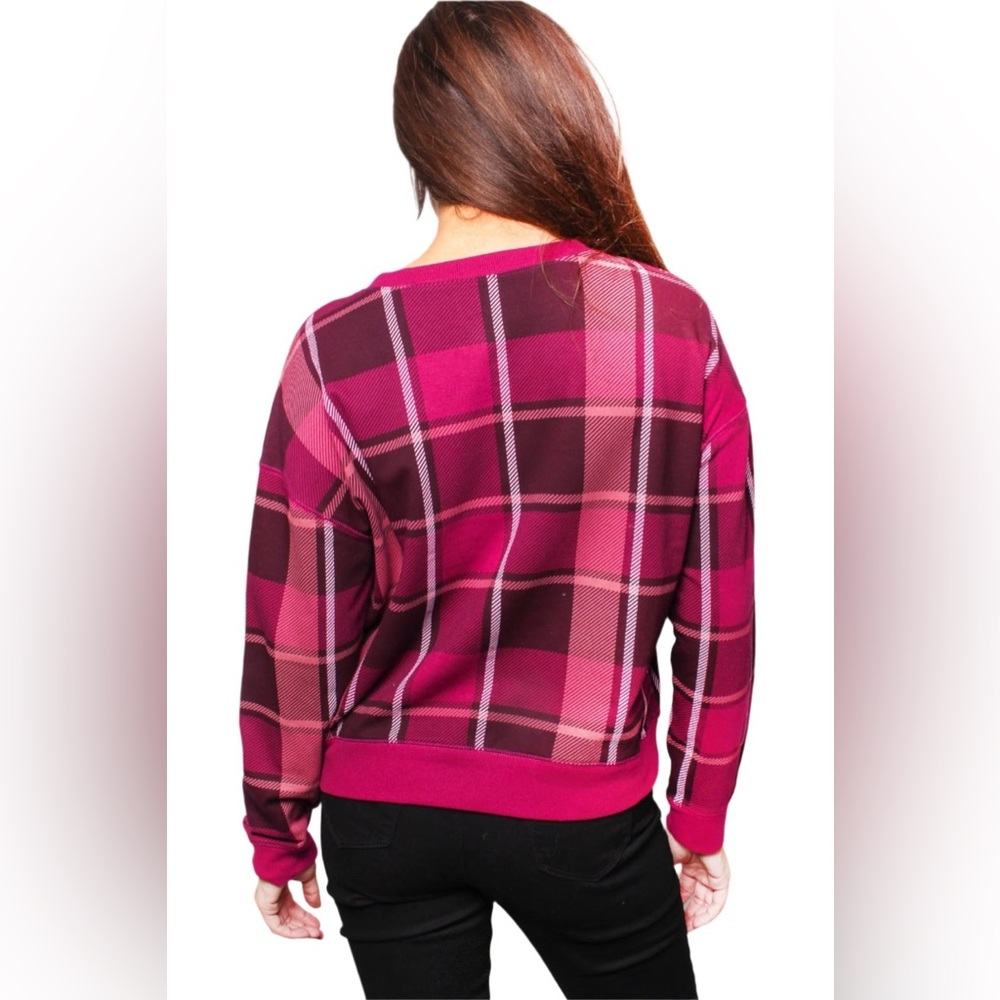 Large Women's Round Neck Long Sleeve Checkered Sweater - Picture 5 of 7
